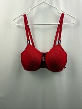 Victoria's Secret 38DDD Red Lace Lined Demi Bra Velour Straps